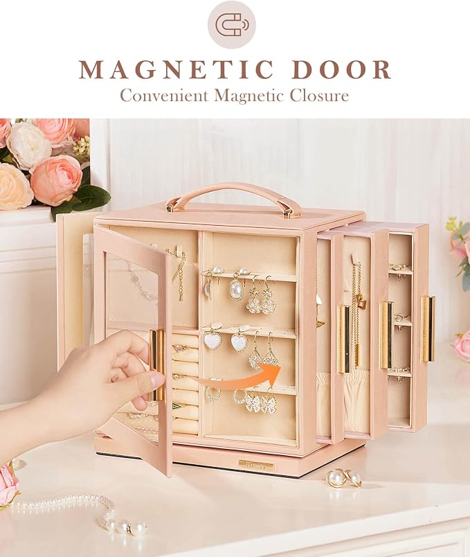 Homde Christmas Gifts Jewelry Box 360° Rotating, Necklace Earring Organizer - Image 7