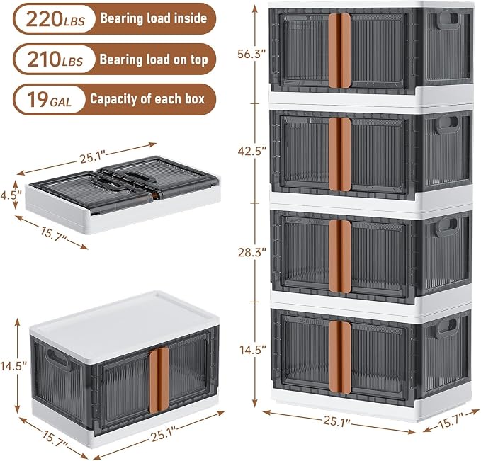 LCG 4-Tier Foldable Plastic Storage Bins - Image 2