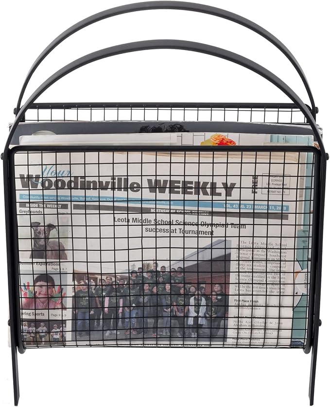 MyGift Mid-Century Design Magazine Rack, Matte Black Tone Metal Mesh - Image 7