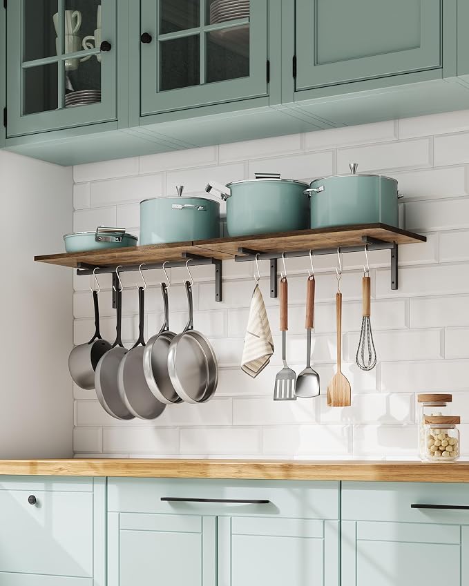 OROPY 2 Pack Wooden 23.6'' Pot Pan Hanging Rack Wall Mounted - Image 6