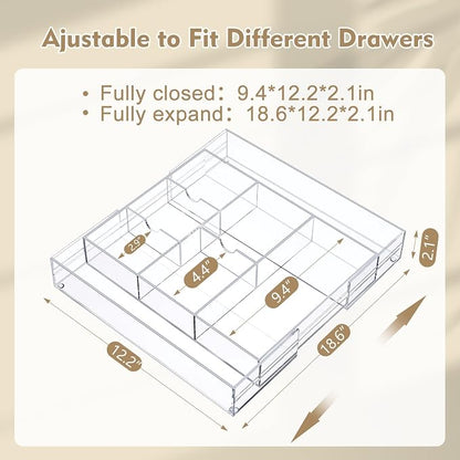 1 Pcs Acrylic Desk Drawer Organizer 2 Inch Height Expandable Drawer Organizer - Image 2