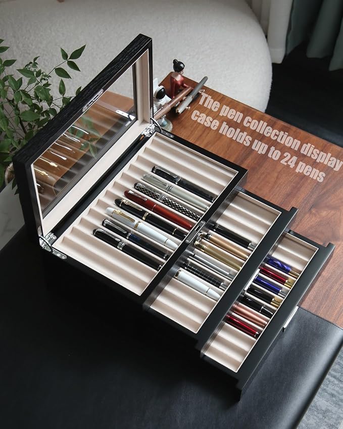 wood pen display case 36 slot Fountain pen Box storage Organizer - Image 3