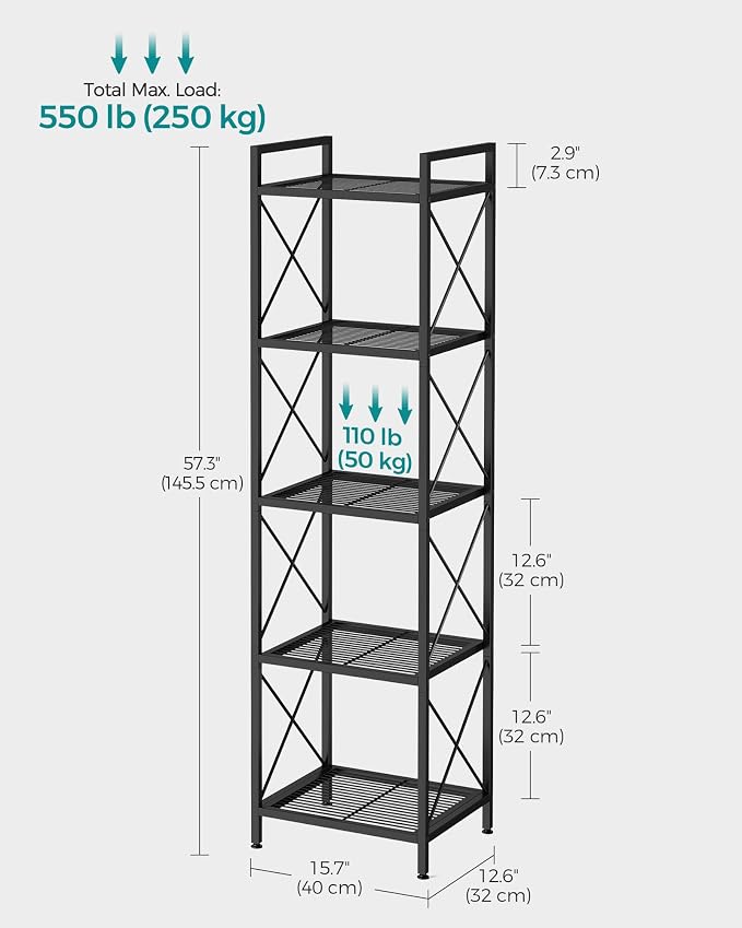 SONGMICS 5-Tier Metal Storage Rack, Shelving Unit - Image 3