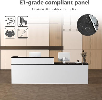 L Shape Reception Desk with Counter, Lockable Drawer, Keyboard Tray, and - Image 5