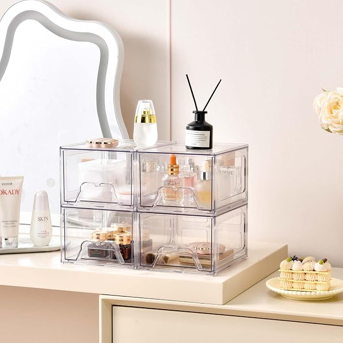 4 Pack Stackable Makeup Organizer, 4.4'' Tall Acrylic Bathroom Makeup Organizer - Image 5