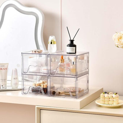 4 Pack Stackable Makeup Organizer, 4.4'' Tall Acrylic Bathroom Makeup Organizer - Image 5