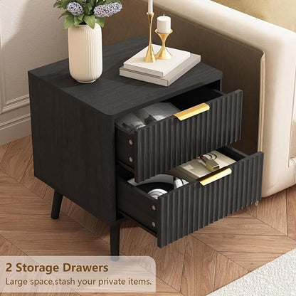 CARPETNAL Fluted Nightstand, Wood End Table Mid Century Night Stands - Image 7