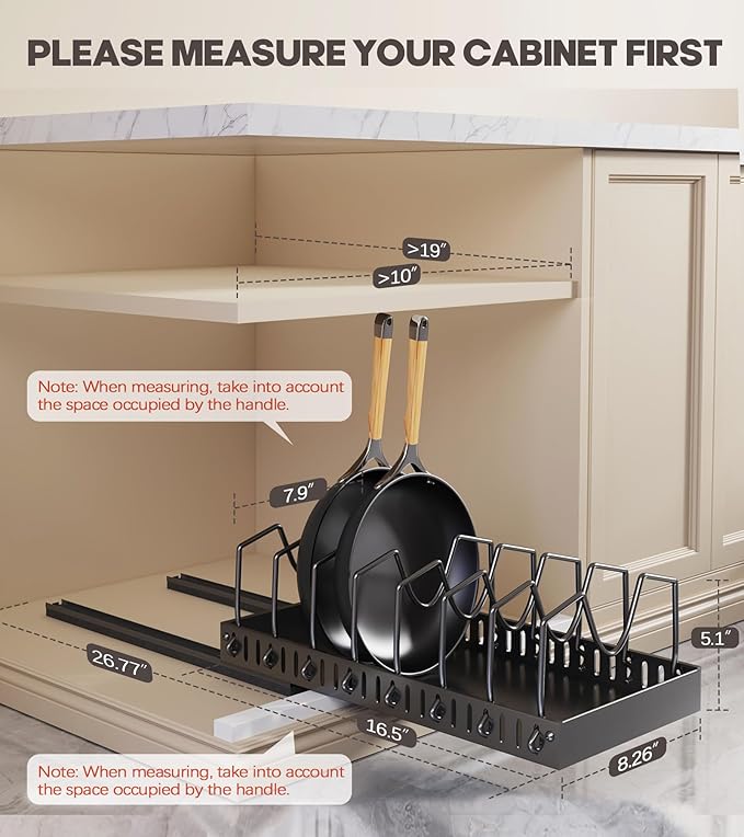 Pull Out Pots and Pans Organizer Under Cabinet, Sliding Lid Holder and Pan Rack - Image 2