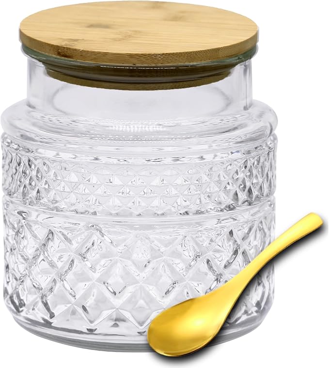 Viovian Vintage Glass Jar with Lid Spoon 38 OZ Round Thick Glass Storage Jars by Viovian