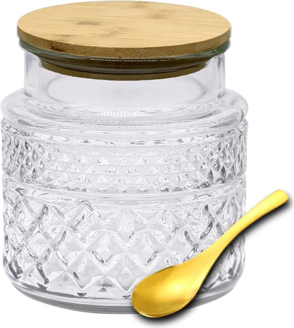 Viovian Vintage Glass Jar with Lid Spoon 38 OZ Round Thick Glass Storage Jars by Viovian