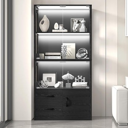 Display Cabinet with Glass Doors, 4-Tier Display Case with 3-Color Lights & - Image 6