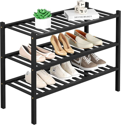 3 Tier Bamboo Shoe Rack for Closet Free Standing Wood Shoe Shelf Storage by ROMGUAR+CRAFT