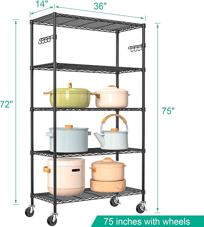 5 Tier Storage Shelves with Wheels - Image 3