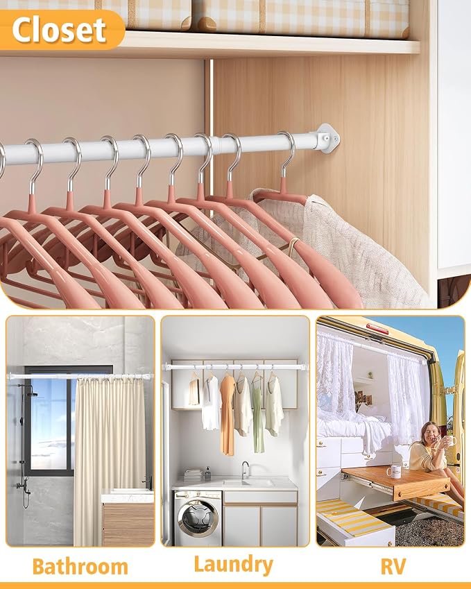 Closet Rod, 17 to 52 Inch Heavy Duty Adjustable Metal Clothing Rack - Image 6
