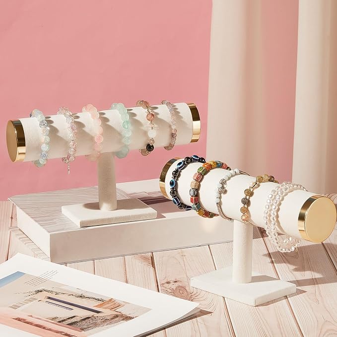 Wenqik 4 Pcs Bracelet Holder Stand Beige Velvet Bracelet Jewelry Display Holder - Image 6