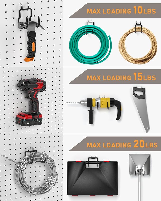 INCLY 10 Pack Heavy Duty Pegboard Hooks, 1/4" Pegboard Drill Holder Tool - Image 4