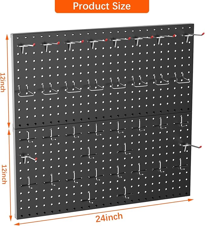 TORACK Metal Pegboard Wall Organizer 24" x 24" or 12" x 48" - Image 3