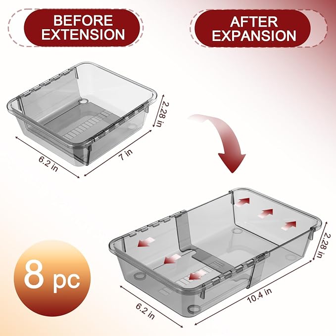 8 PCS Black Expandable Drawer Organizer, Large Drawer Organizers and Storage - Image 2