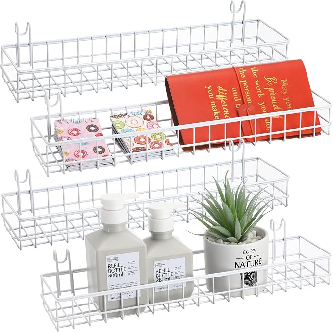 Blulu 4 Pcs 15.75 x 3.94 x 1.97 Inch Metal Grid Wall Baskets by Blulu
