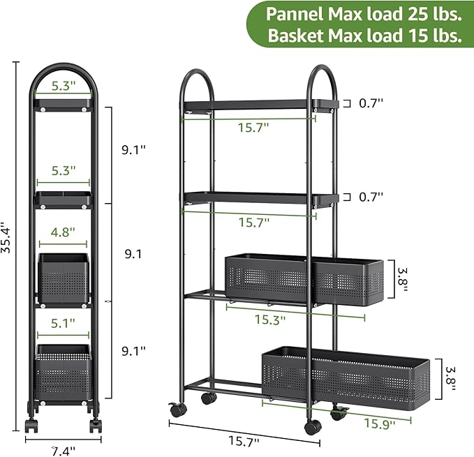 KINGRACK 4-Tier Slim Storage Cart - Image 2