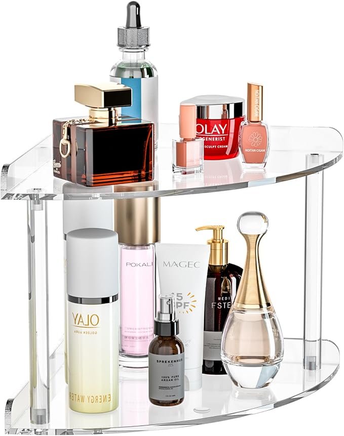 2 Tier Acrylic Corner Shelf Organizer Storage 9.5x9.5x8 Inch, Transparent by Sezanrpt
