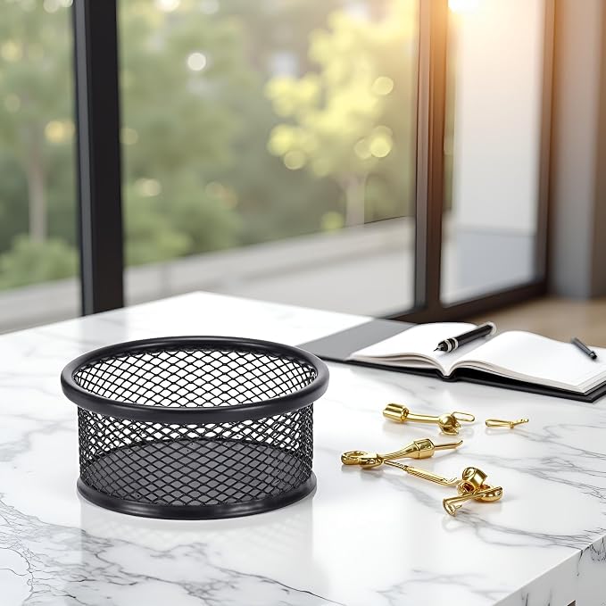 Black Metal Paper Clip Holder Mesh Paperclip Bowl Binder Clip Dispenser Desk - Image 5