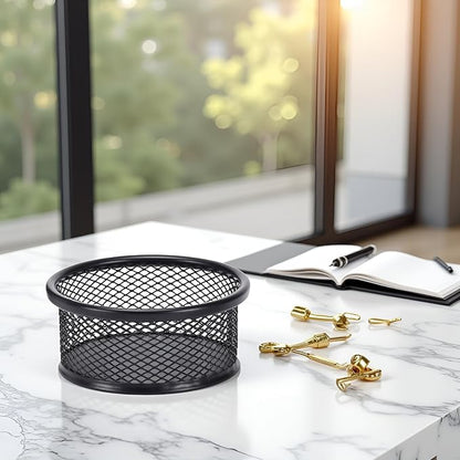 Black Metal Paper Clip Holder Mesh Paperclip Bowl Binder Clip Dispenser Desk - Image 5