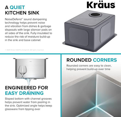 KRAUS Standart Pro 14 -inch Undermount Single Bowl 16 Gauge Stainless Steel Bar - Image 10