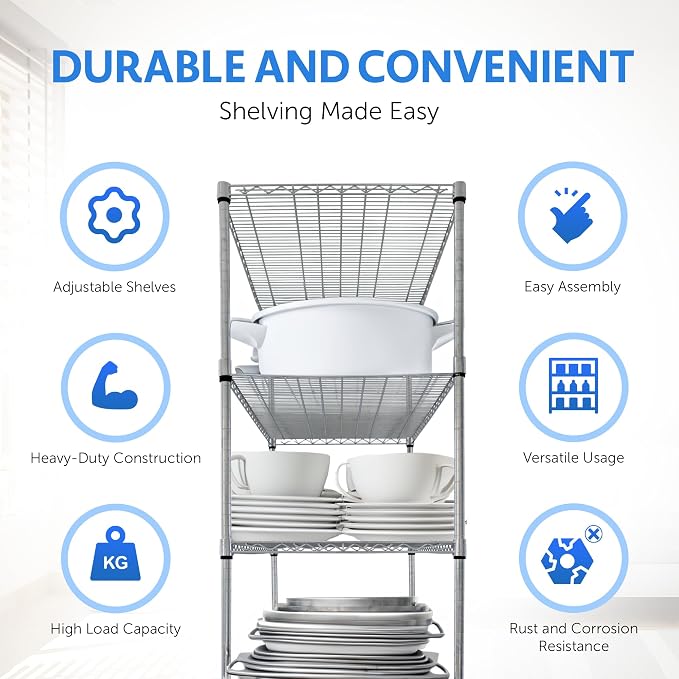 4000 LBS Heavy Duty Wire Rack 48 x 18 x 76, 5-Tier NSF Commercial Rolling Rack - Image 4