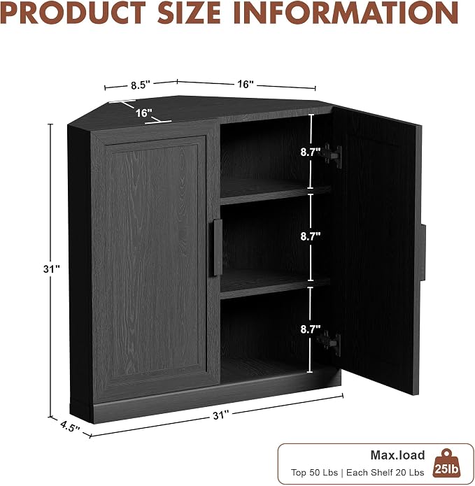 Casaphoria Farmhouse Corner Cabinet, Wooden Corner Storage Cabinet - Image 2