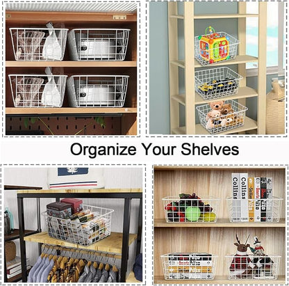 4 Pack White Wire Baskets for Organizing Office Wire Storage Basket White Metal - Image 6
