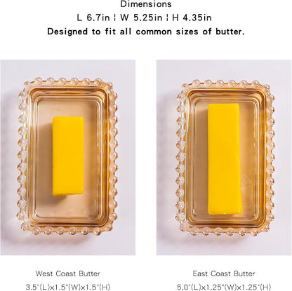 Glass Butter Dish with Lid for Countertop, Champagne Color Crystal Covered - Image 3