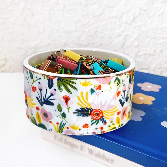 Paper Clip Holder Ceramic Paper Clip Holders Garden Floral Paperclips Holder - Image 3