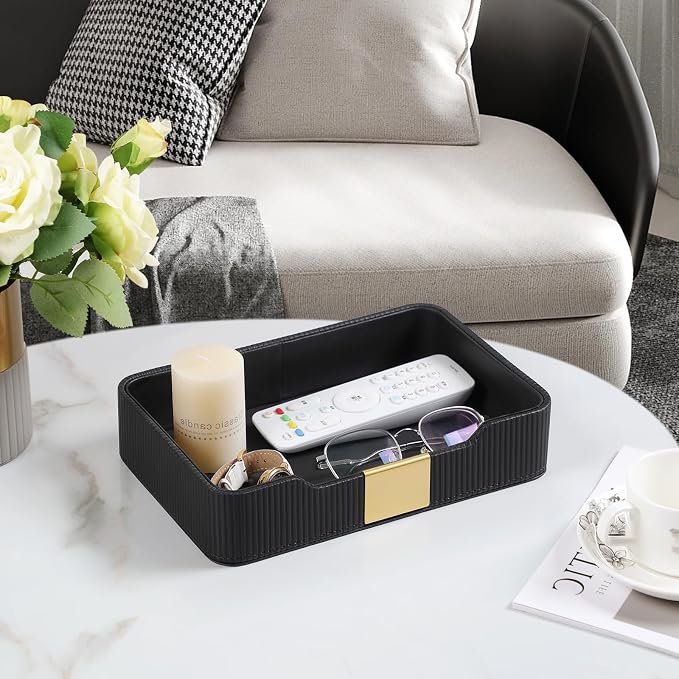 Valet Tray Desktop Storage Organizer, PU Leather Catchall Bedside Vanity Tray - Image 6