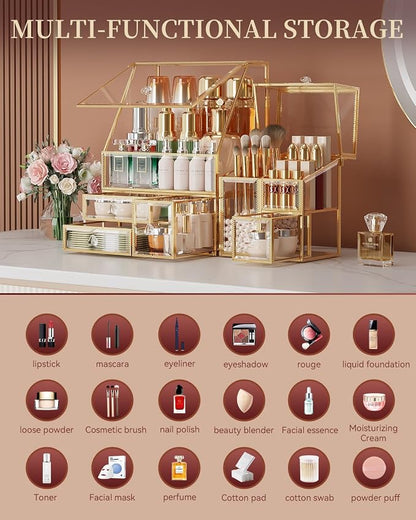Clear Makeup Organizer with Gold Frame – Countertop Vanity Organizer - Image 3