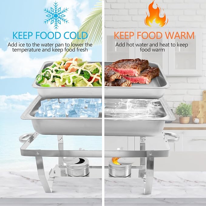 8 Qt 4 Pack Full Size Stainless Steel Chafing Dishes Buffet Set - Image 2
