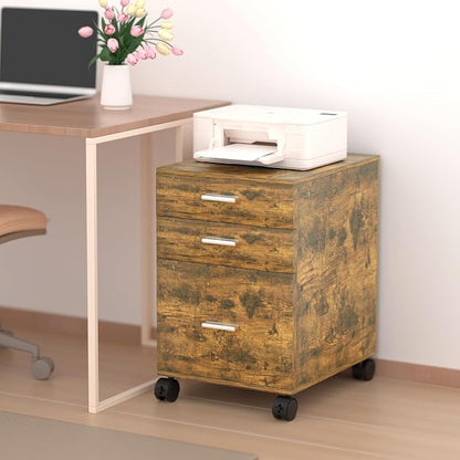 3-Drawer Mobile File Cabinet, Rustic Brown Finish - Image 2
