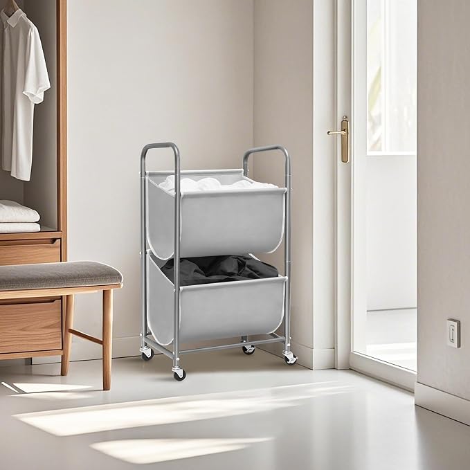 STORAGE MANIAC 80 Liters Vertical Rolling Laundry Hamper, 2 Section Laundry - Image 7