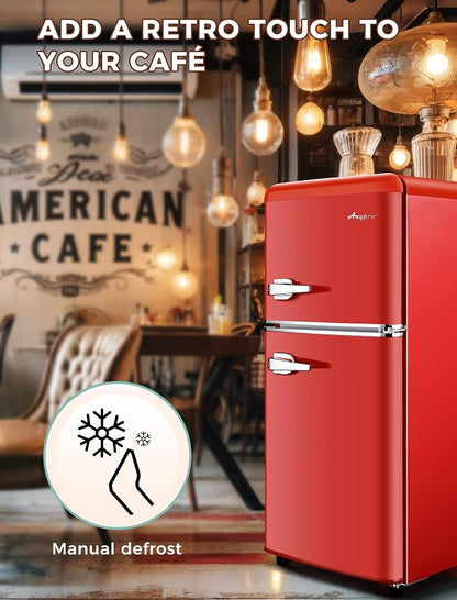 3.2 Cu.Ft Retro Fridge with Freezer, Double Door Refrigerator with 7 Level - Image 8