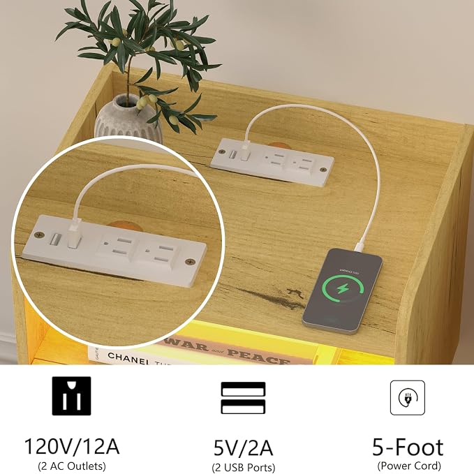 Floating Nightstand with Charging Station and LED Lights - Image 6