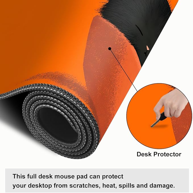 Large Cute Black Cat Mouse Pad, Extended Desk Mat - Image 4