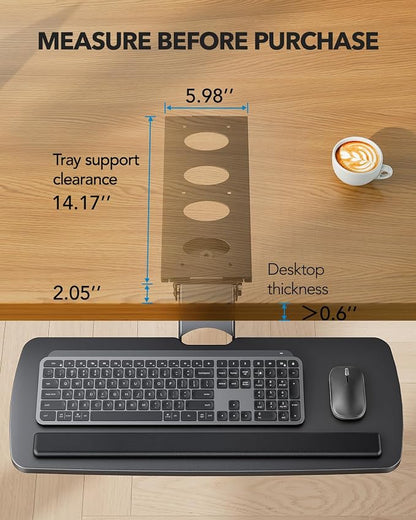 HUANUO Keyboard Tray Under Desk, 360 Adjustable Under Desk Keyboard Tray Slide - Image 4