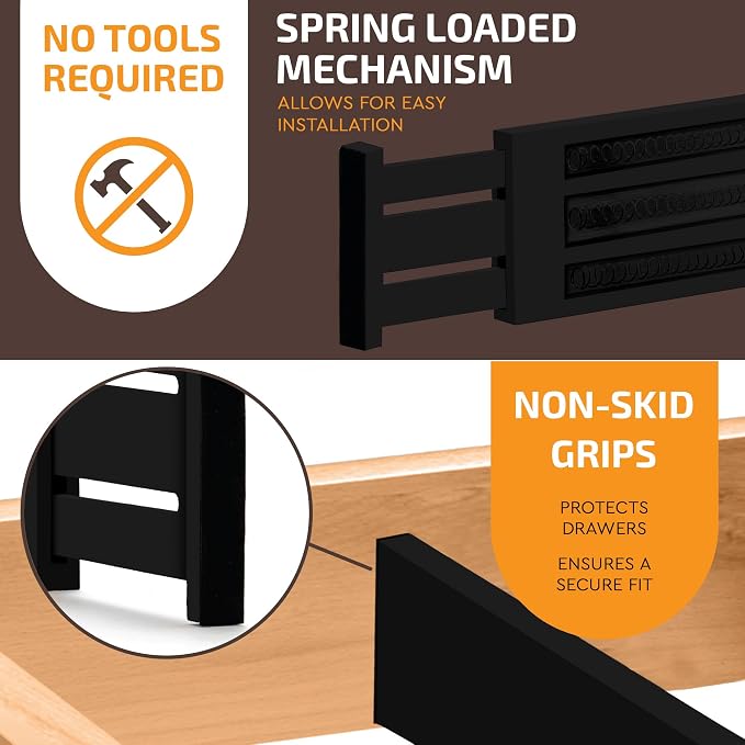 6 Pack Drawer Dividers 4 Inch High, 11”-17" Adjustable Bamboo Organizers Large - Image 4