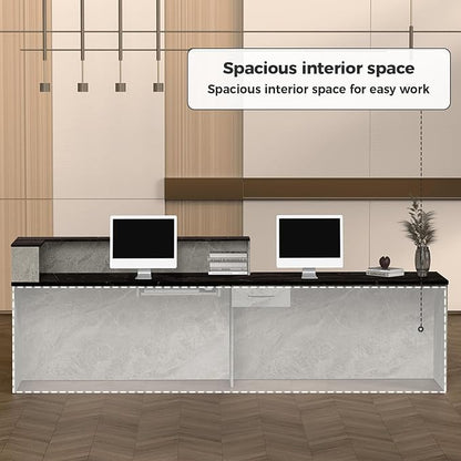 L Shape Reception Desk with Counter, Lockable Drawer, Keyboard Tray, and - Image 6