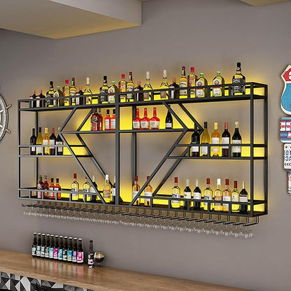 79in Wall Mounted Wine Rack, Large Metal Wine Bottle Holder, 3 Tier Modern - Image 4