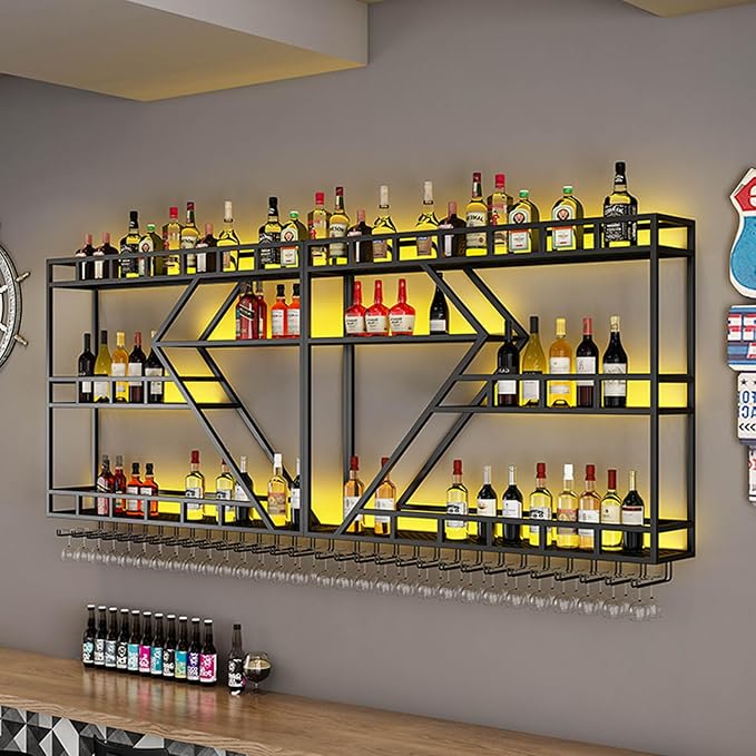 95in Wall Mounted Wine Rack, Large Metal Wine Bottle Holder, 3 Tier Modern by RAJYQODIS