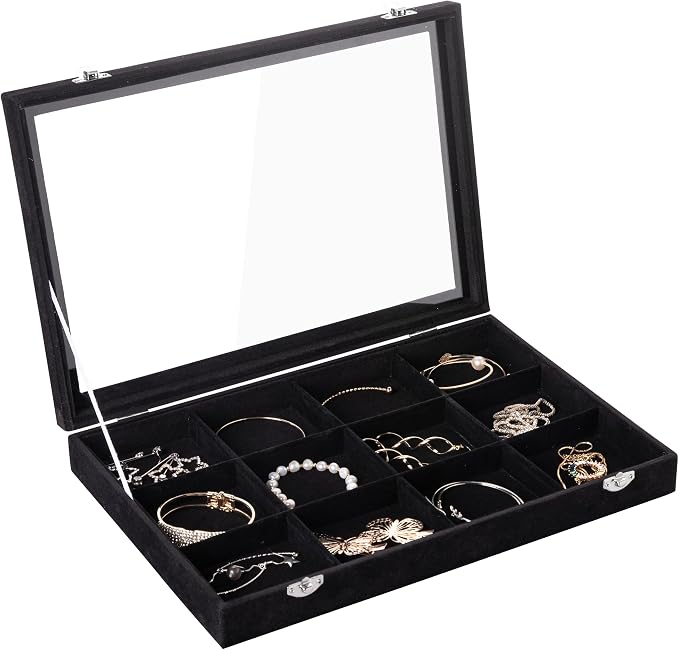 Frebeauty Velvet Jewelry Tray, 12 Grid Jewelry Organizer by Frebeauty