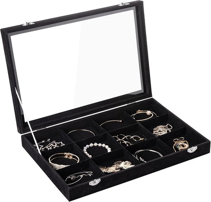 Frebeauty Velvet Jewelry Tray, 12 Grid Jewelry Organizer by Frebeauty