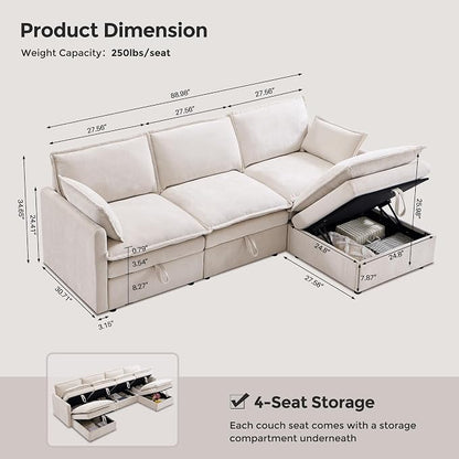 88.98" Sectional Couches for Living Room, Cloud Couch Sectional - Image 2
