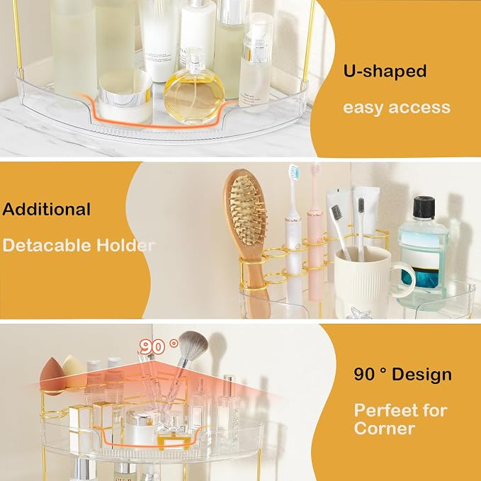 FELIZHOUSE 3-Tier Corner Bathroom Counter Organizer, Bathroom Countertop Shelf - Image 4